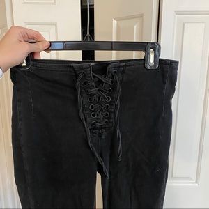 Free People Black Washed Lace-Up High Waisted Jean